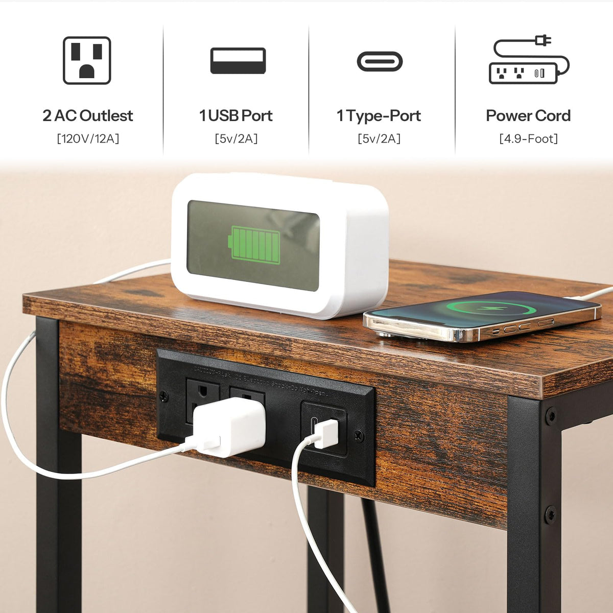 Tall End Table with Charging Station R413