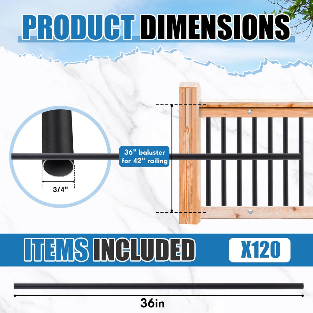 Aluminum Black Metal Deck Balusters 36"x 3/4" 120 Pcs B751