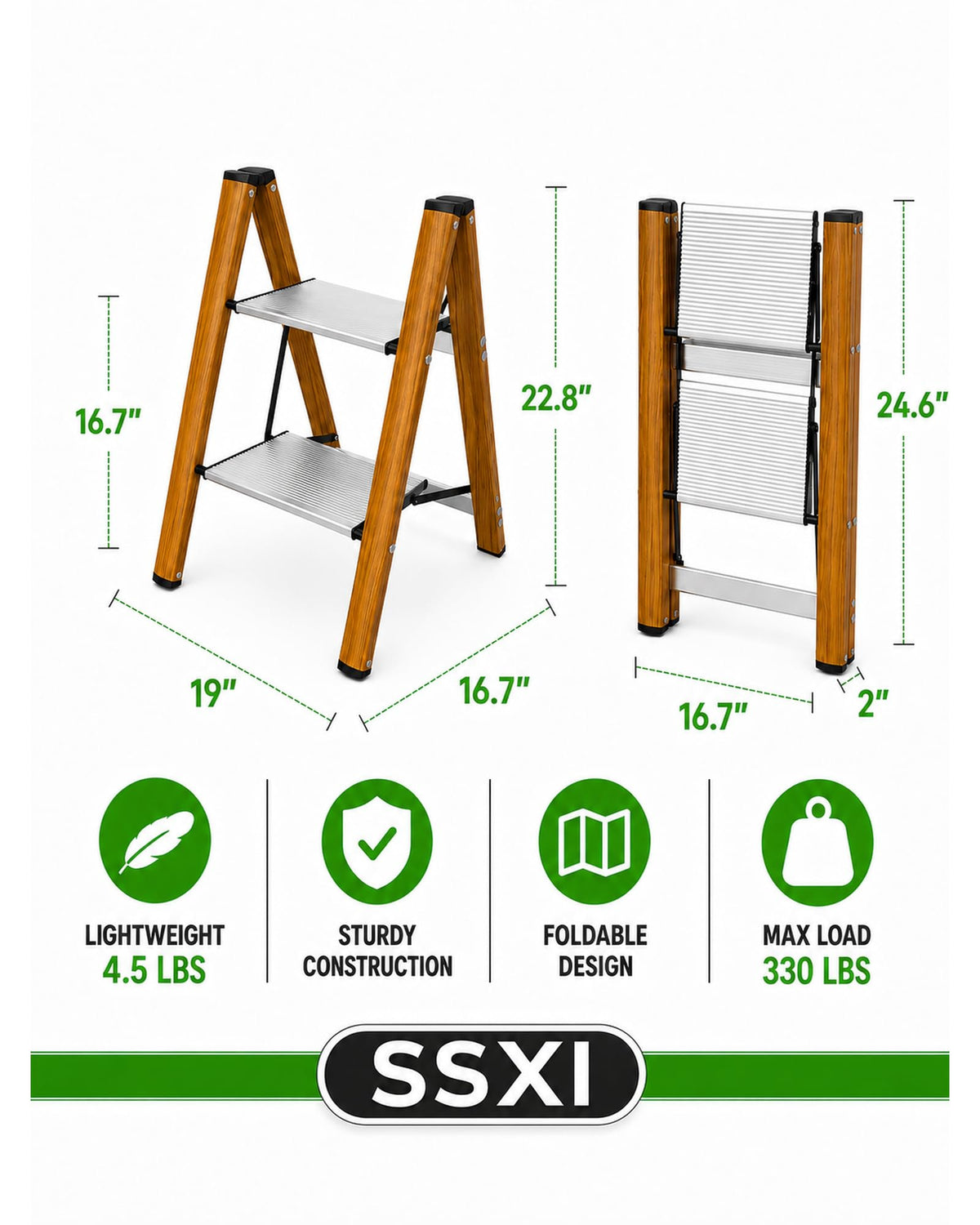 2 Step Lightweight Aluminum Folding Step Stool V152280
