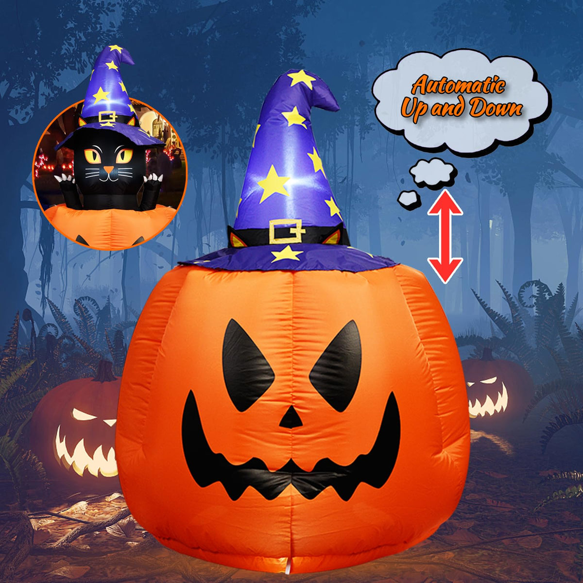 Halloween Inflatable Animated Witch Cat in Pumpkin B772258