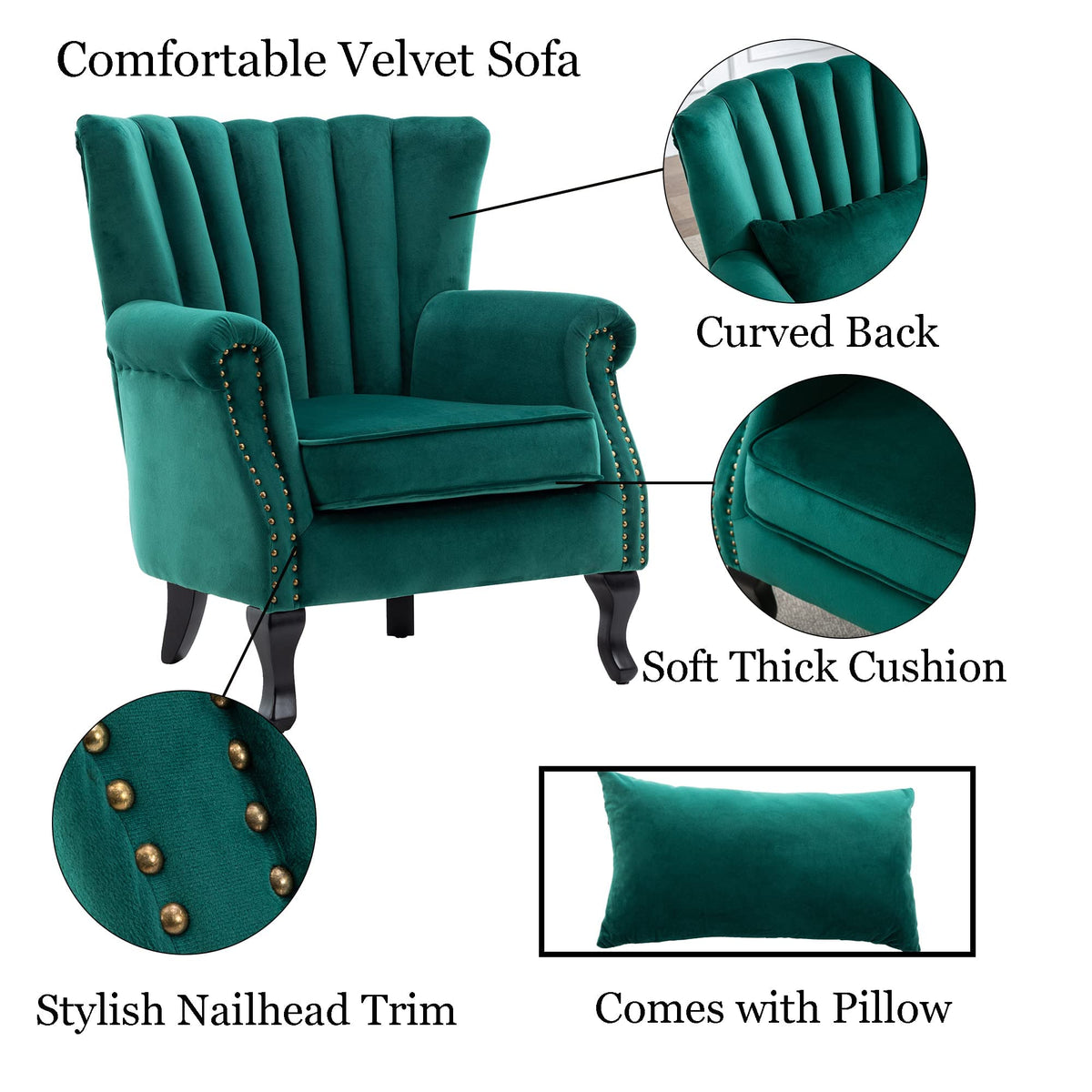 Velvet Accent Chairs Set of 2 Green J21008