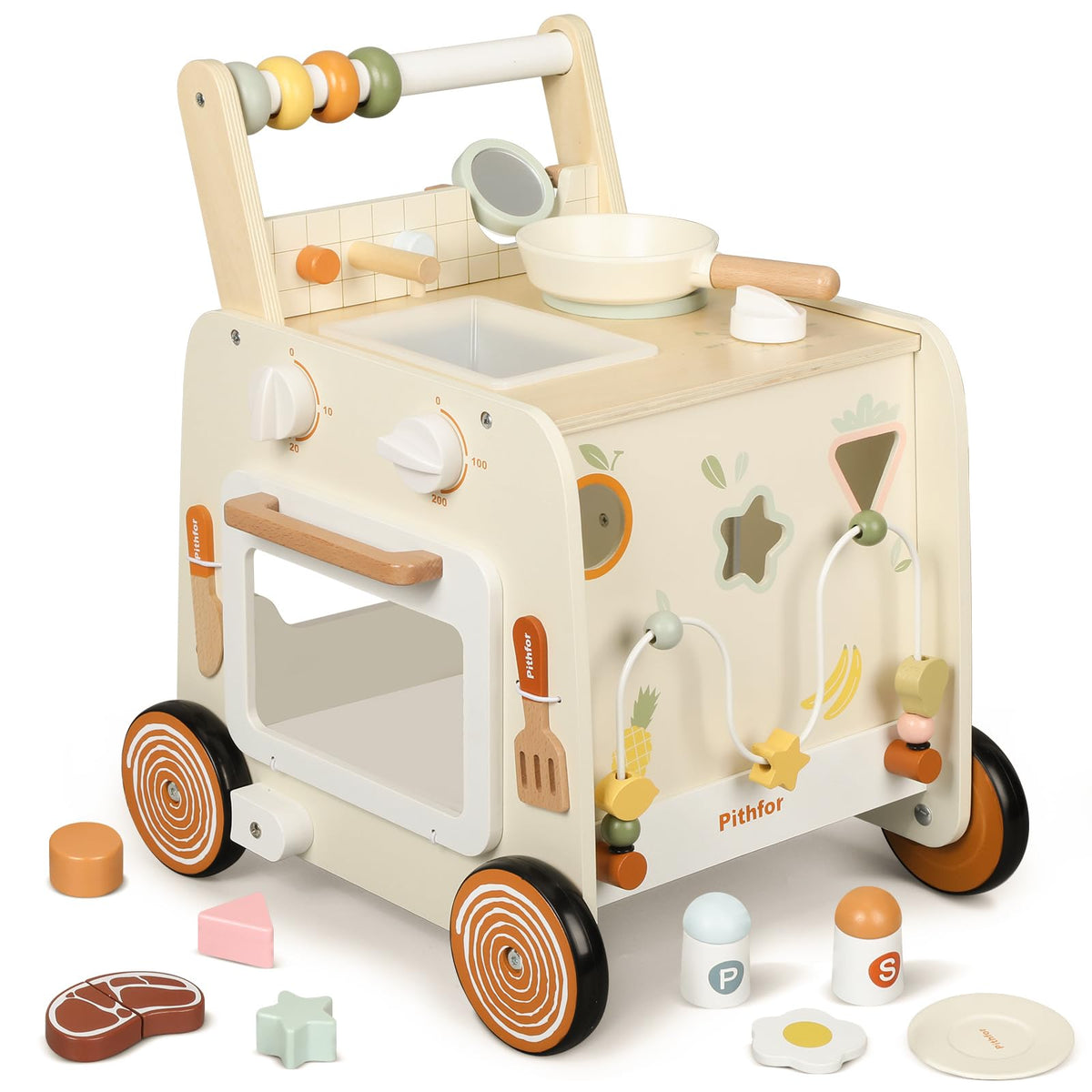 Wooden Baby Push Walker with Pretend Kitchen T607699