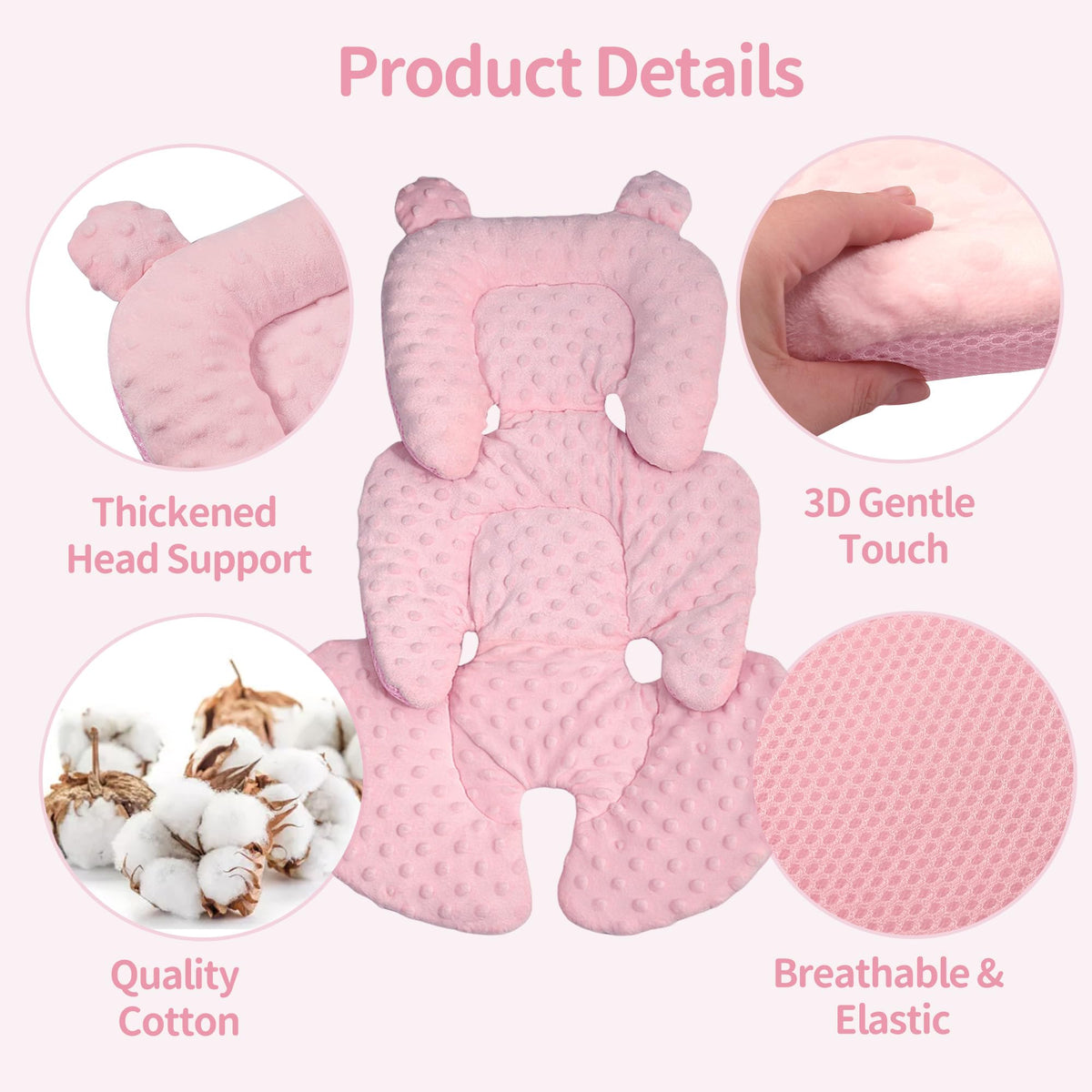 Reversible Carseat Head Body Support Newborn Pink M31775