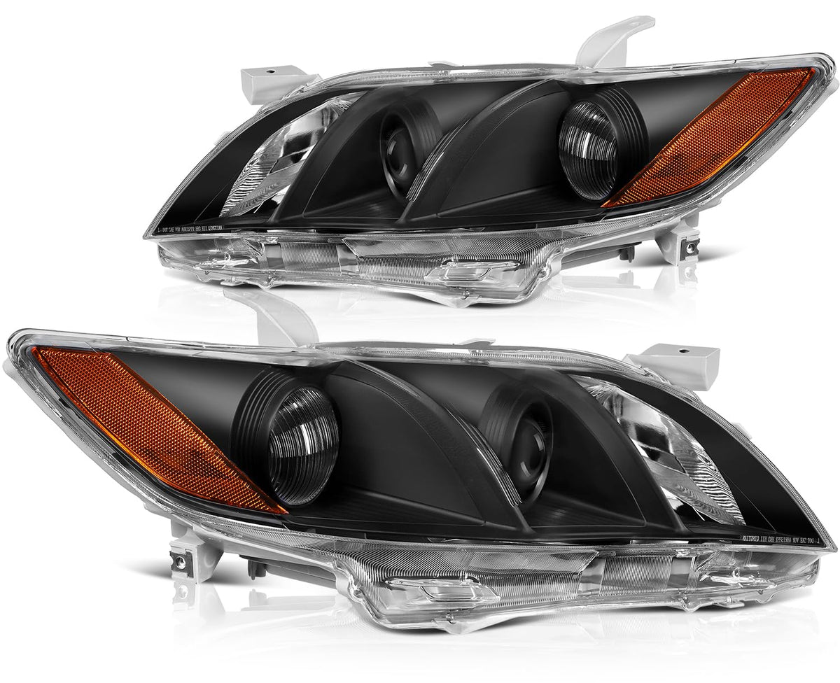 Black Housing Amber Reflector Clear Lens Headlights Assembly Pair Z132543