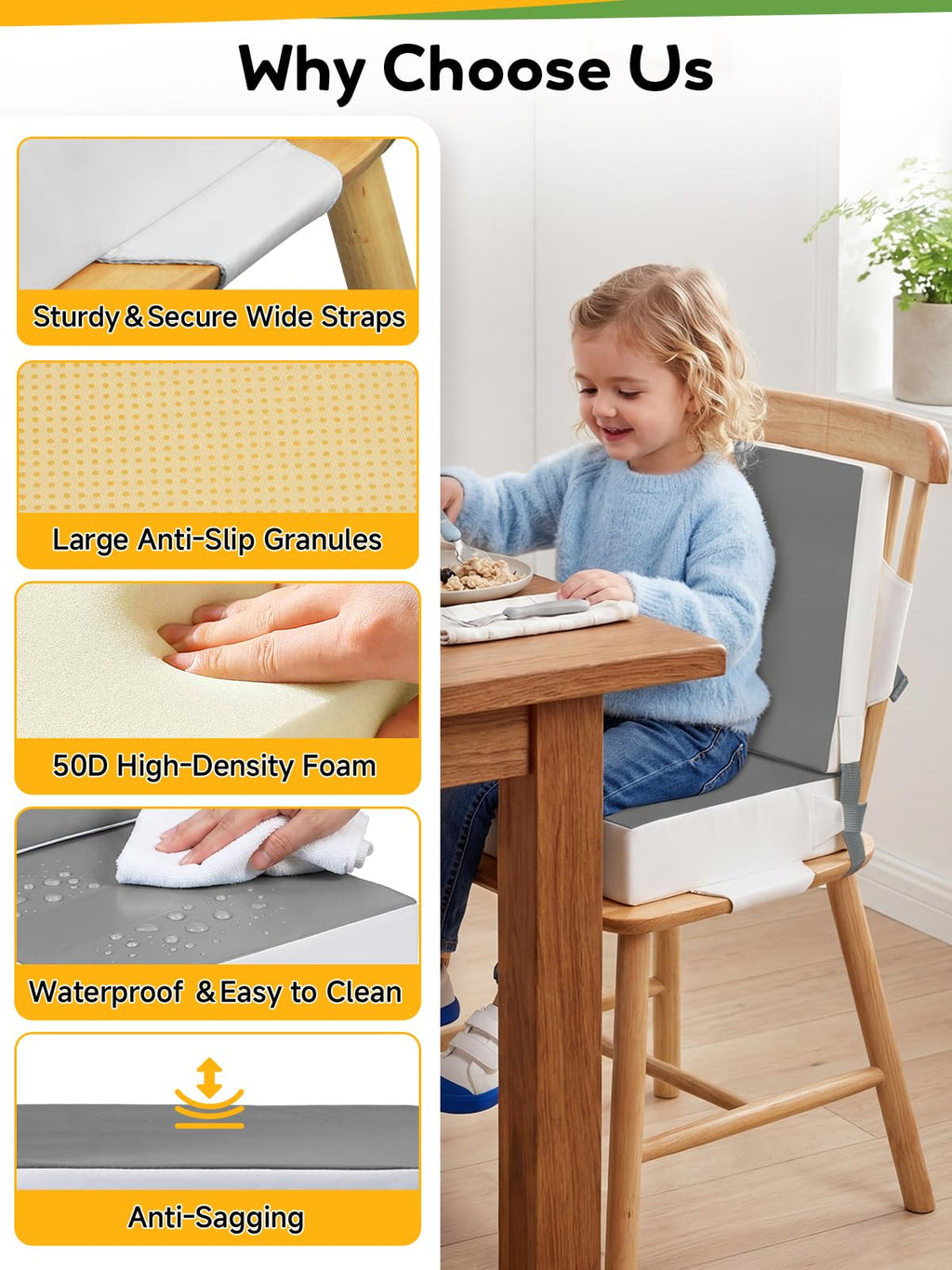 Grey Toddler Booster Seat for Kitchen Chair I998