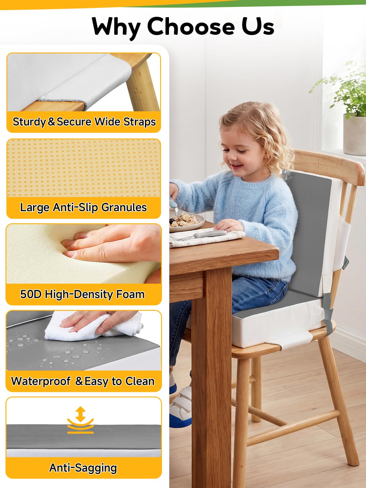 Grey Toddler Booster Seat for Kitchen Chair I998