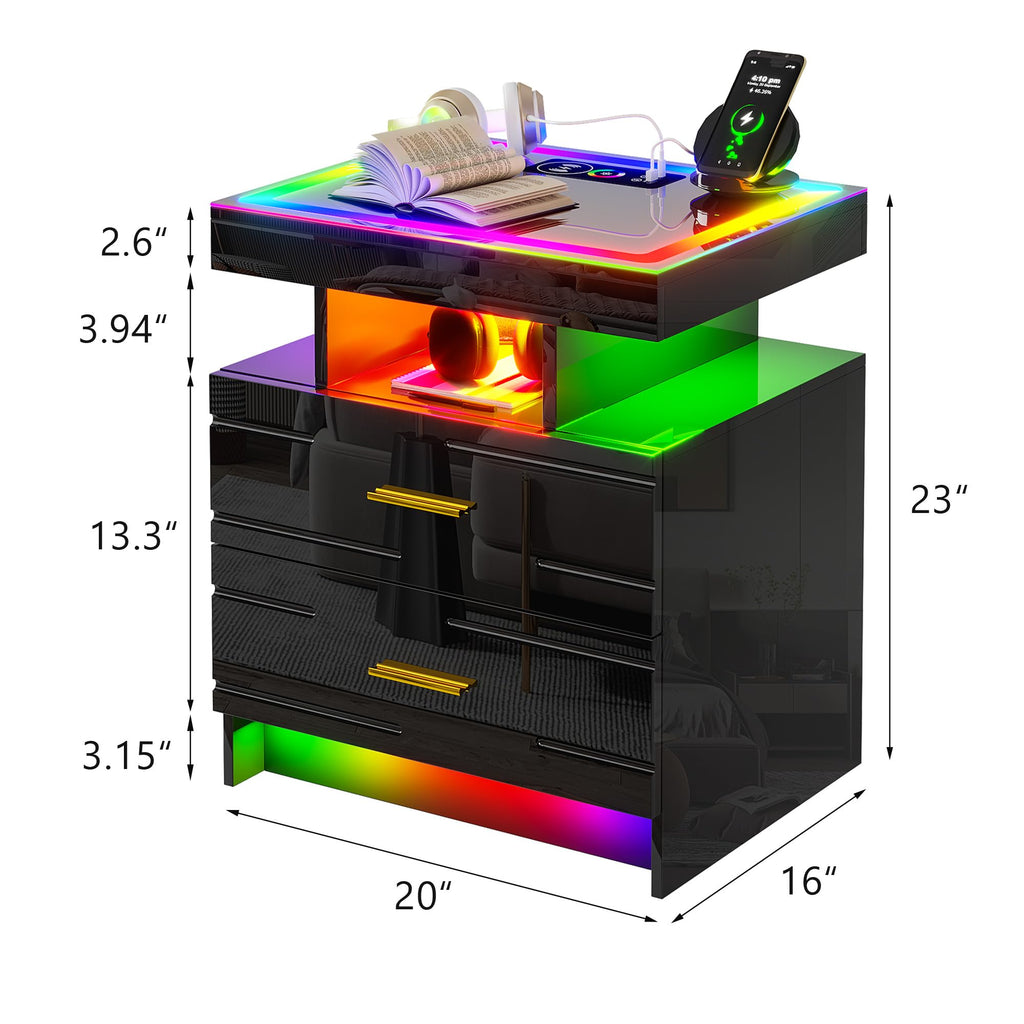 Black Smart Nightstand with Wireless Charging Station F20361