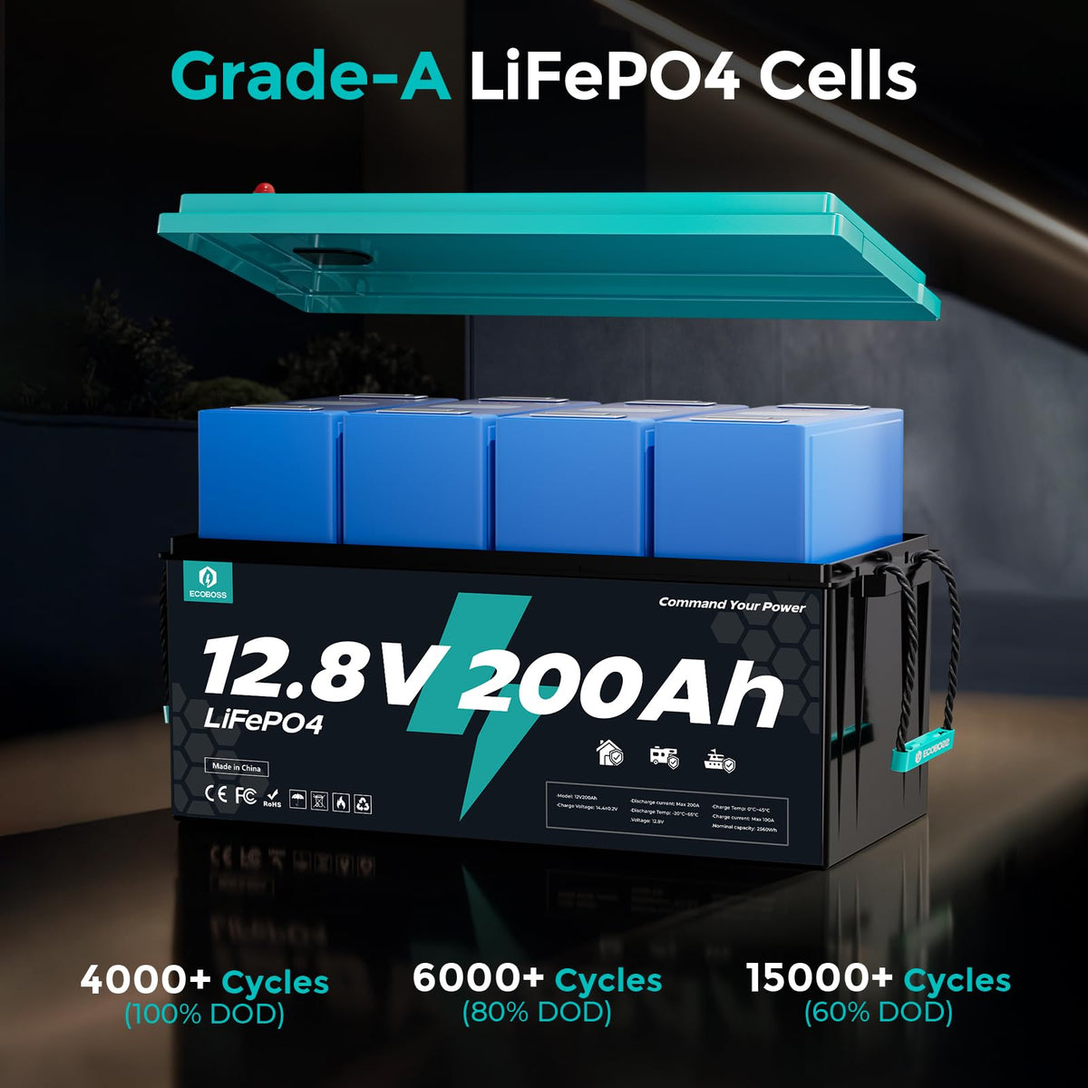 12V 200Ah LiFePO4 Deep Cycle Lithium Battery P32150