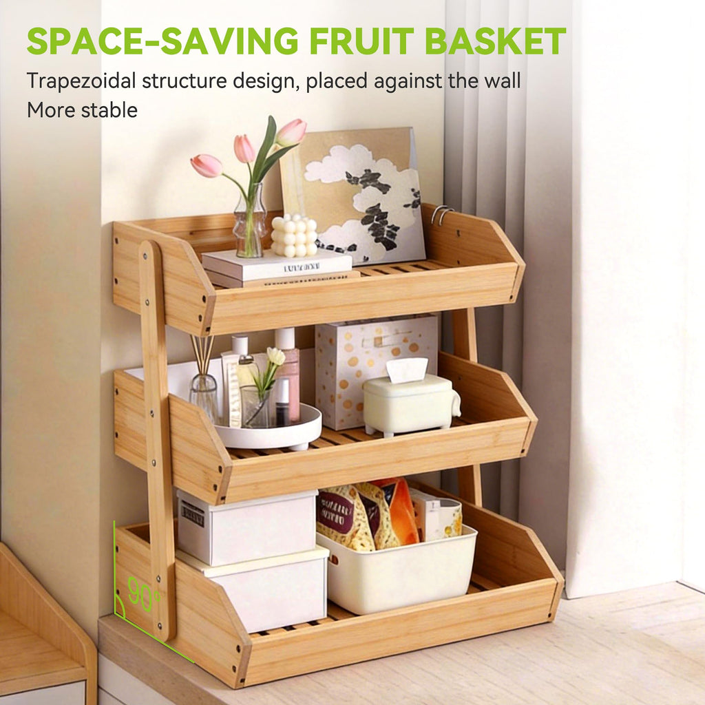 3 Tier Bamboo Fruit Basket with 2 Banana Hangers H1201