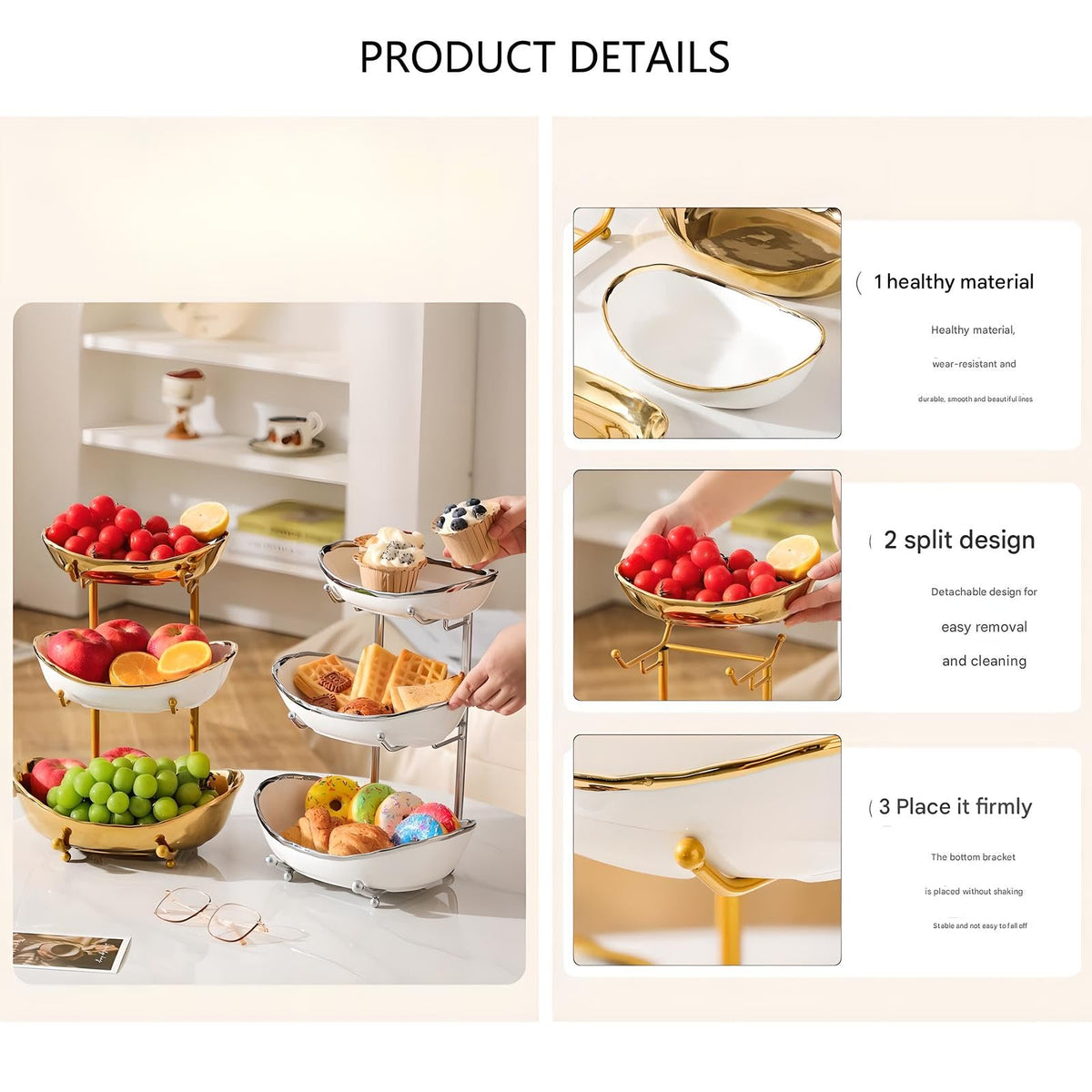 3 Tier Ceramic Fruit Bowl with Metal Stand K311