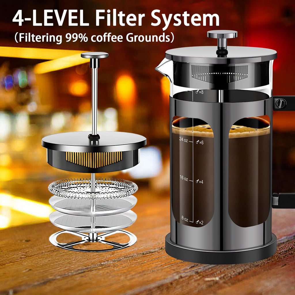 French Press Coffee Maker 34oz with 4 Filters Borosilicate Glass N542