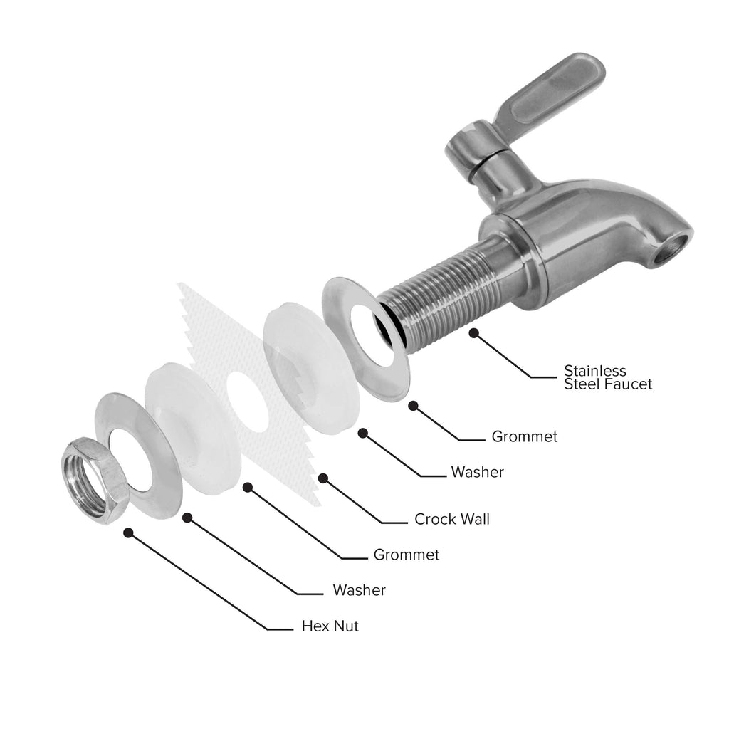 Porcelain Ceramic Crock Water Dispenser with Stainless Steel Faucet and Lid I215463