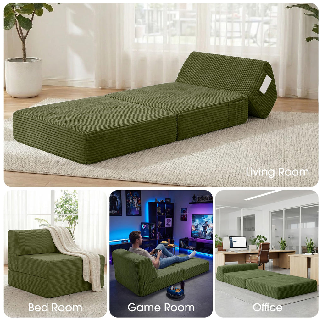 Folding Sofa Bed with Pillow, Memory Foam Sleeper Chair, Green N5792