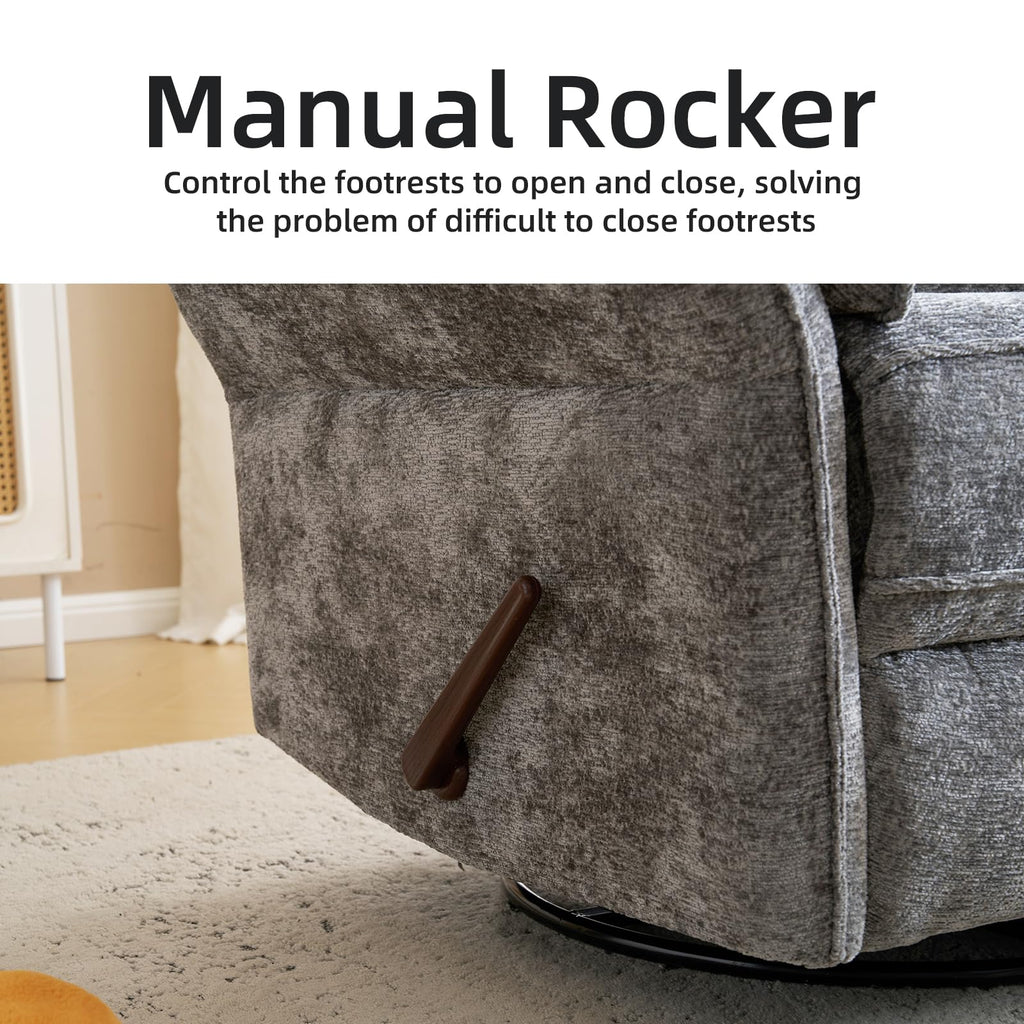 Oversized Chenille Swivel Rocker Recliner with Adjustable Headrest E9367