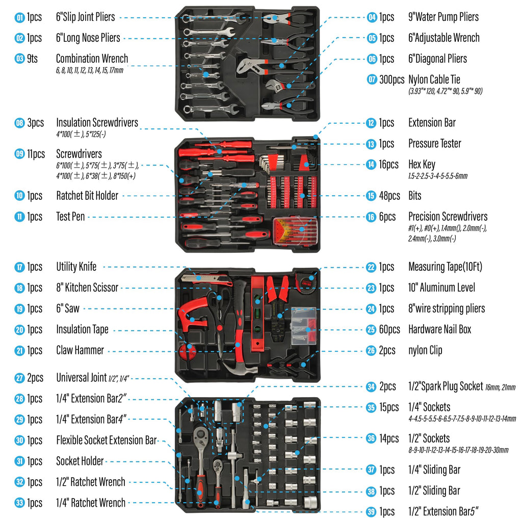 515 Pcs Household Tool Kit Aluminum Trolley Case Y5021