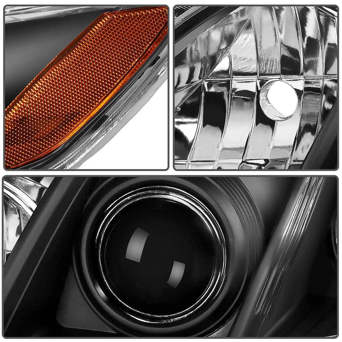 Black Housing Amber Reflector Clear Lens Headlights Assembly Pair Z132543