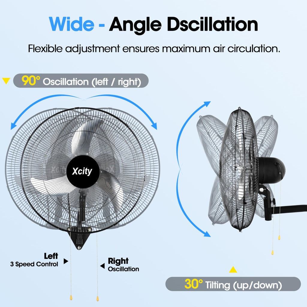 20 inch Industrial Wall Mounted Oscillating Fan, 3-Speed, 5500 CFM, Black R231273