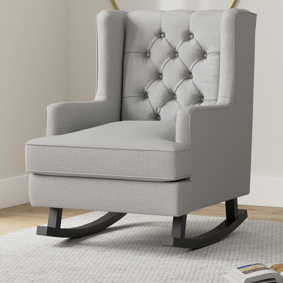 Gray Velvet Tufted Upholstered Rocking Accent Chair with Wood Frame U317