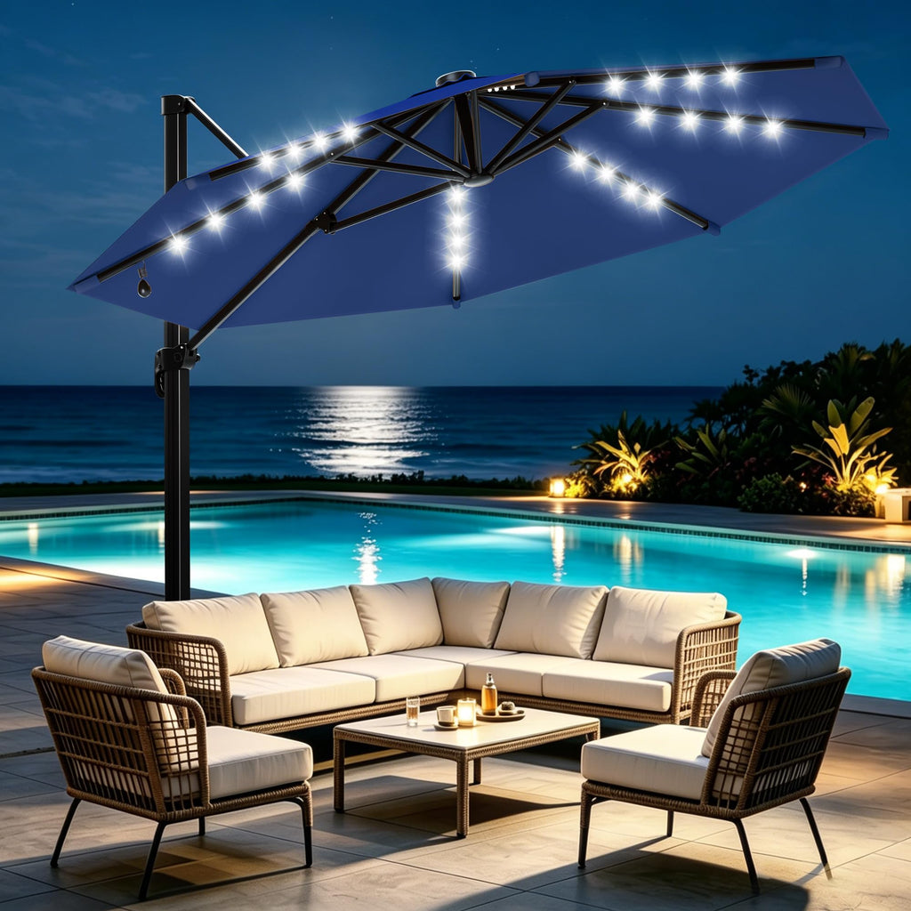 9FT Cantilever Patio Umbrella with Lights L69866