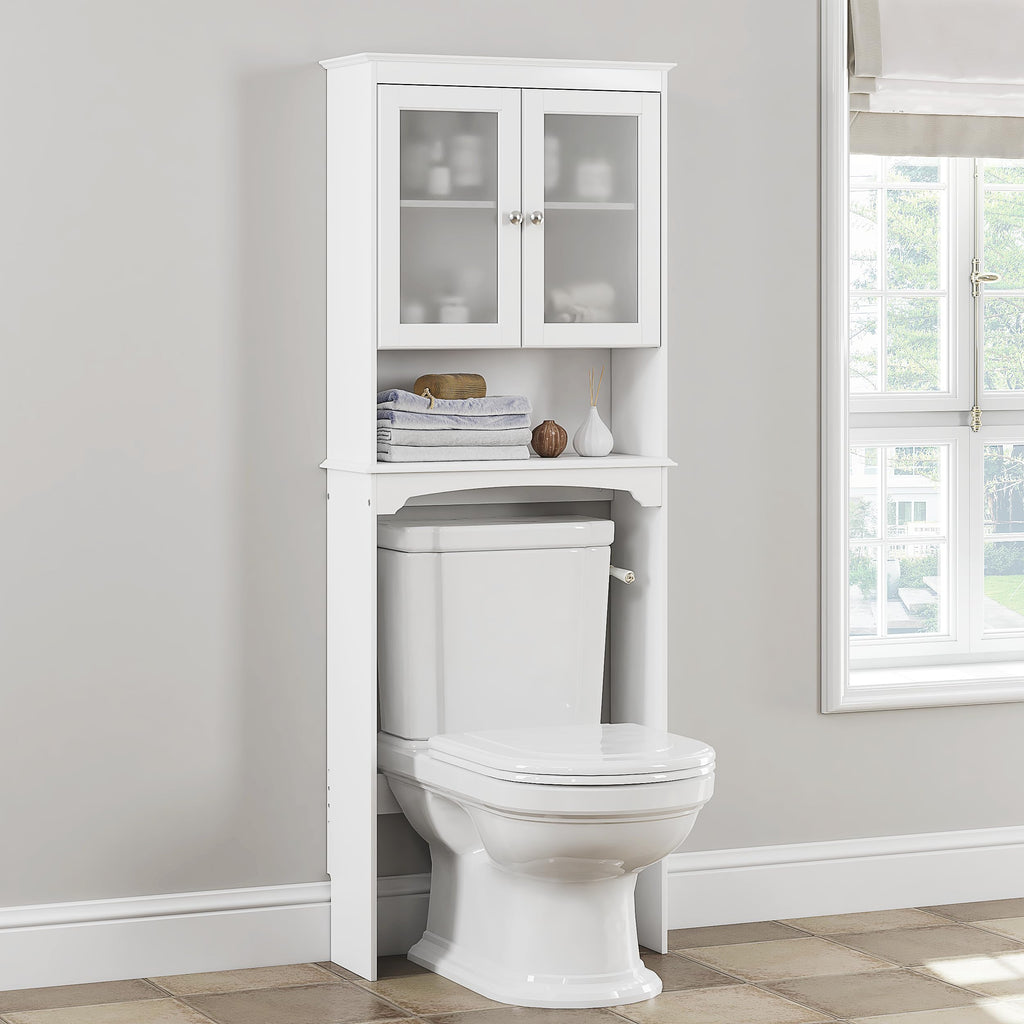 Over the Toilet Storage Cabinet with Tempered Glass Doors E1443