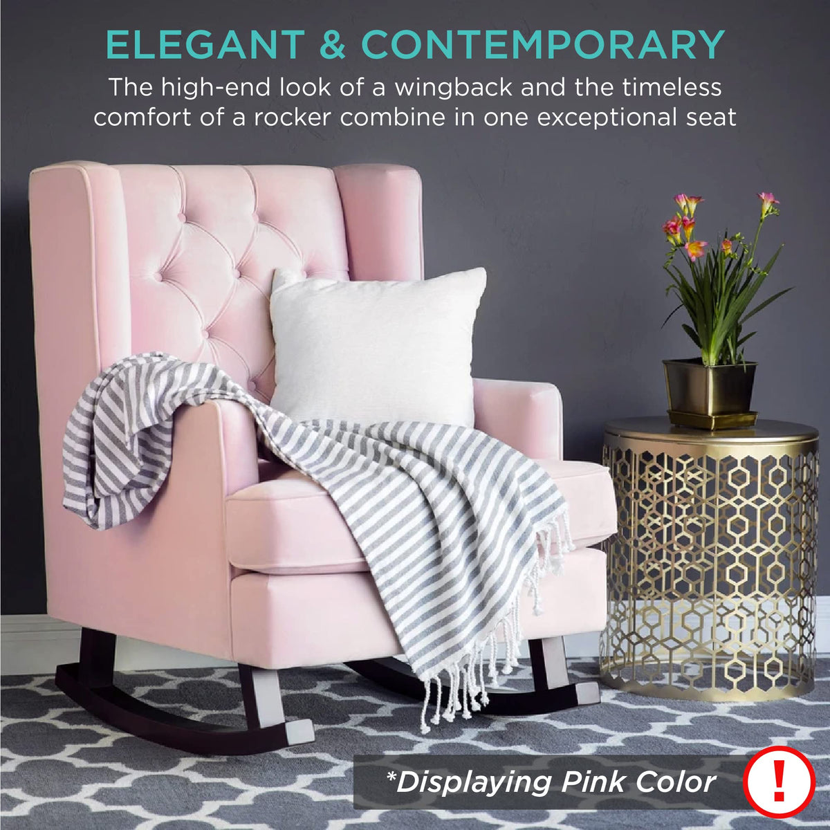 Gray Velvet Tufted Upholstered Rocking Accent Chair with Wood Frame U317