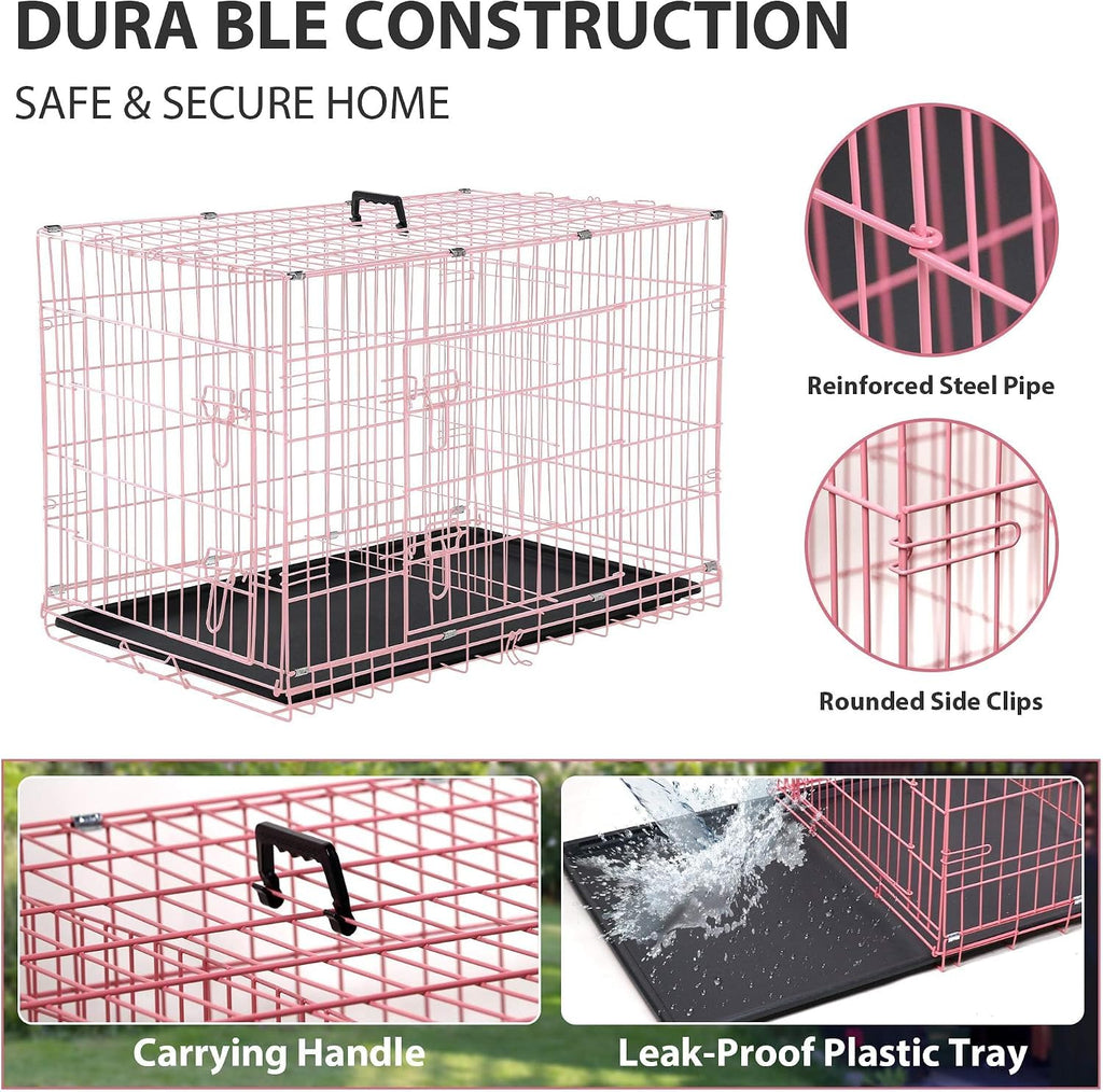 36 Inch Foldable Metal Dog Crate with Double Doors P490