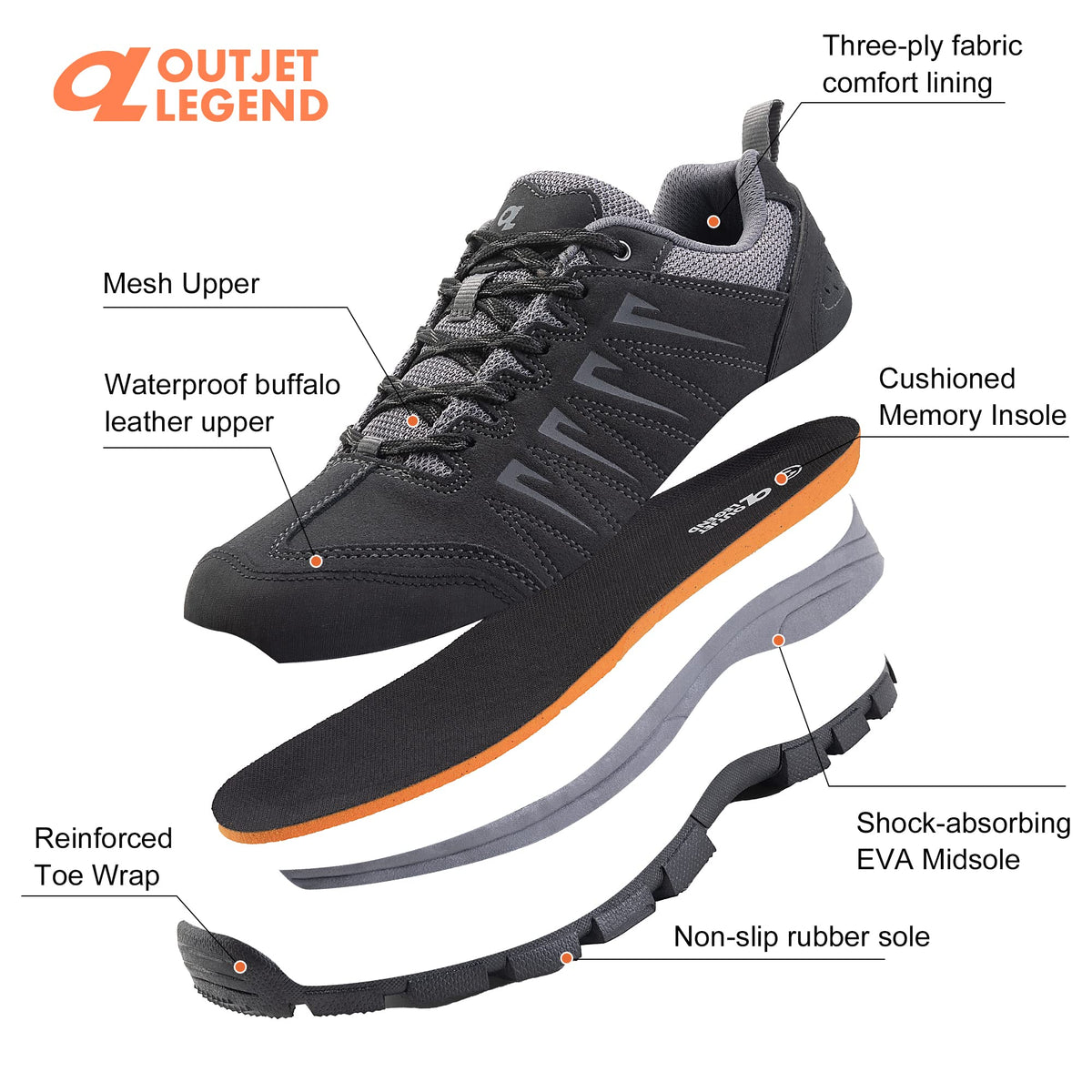 Men's Waterproof Leather Low Top Hiking Shoes K480