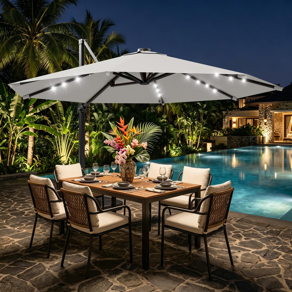 9FT Cantilever Patio Umbrella with Lights L69866