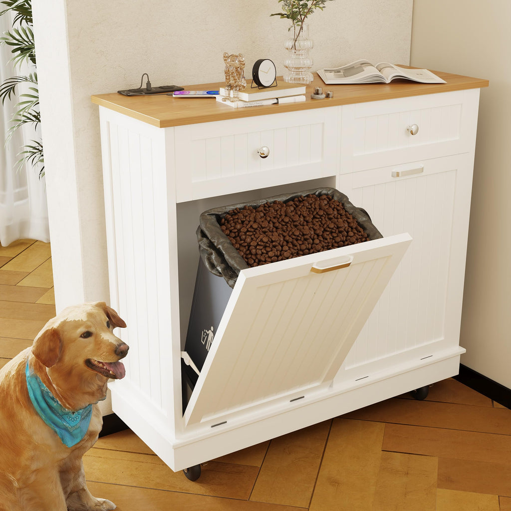 White 20 Gallon Tilt Out Trash Cabinet with Drawer Z40426