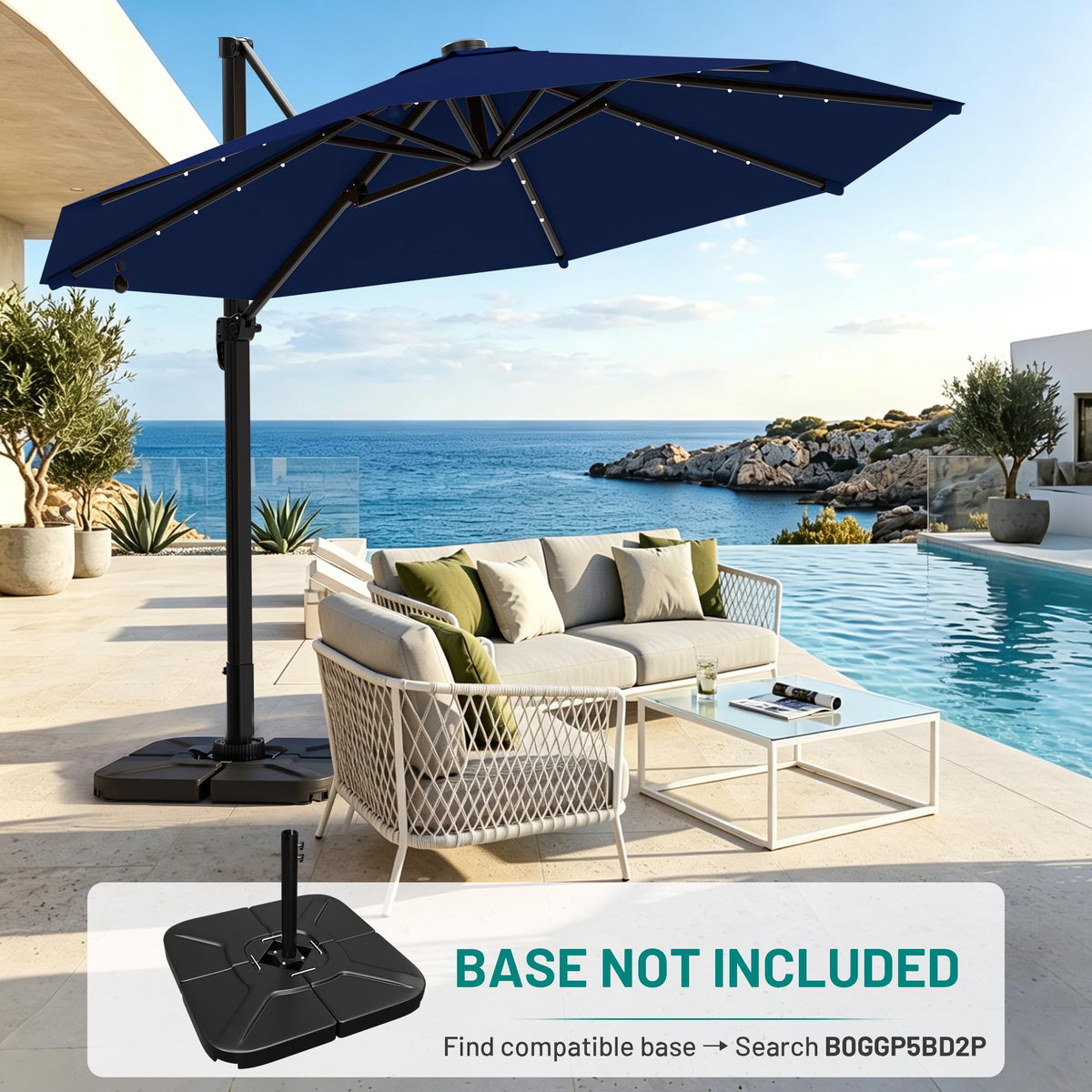 9FT Cantilever Patio Umbrella with Lights L69866