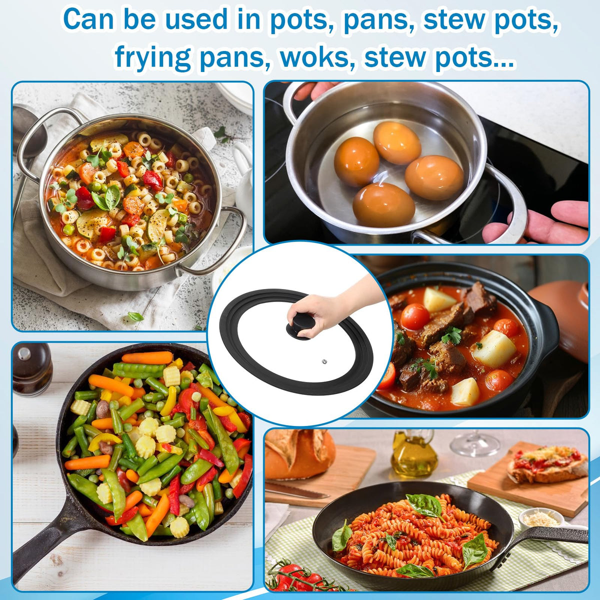 3 Pc Tempered Glass Pot Lids with Silicone Rim U115026