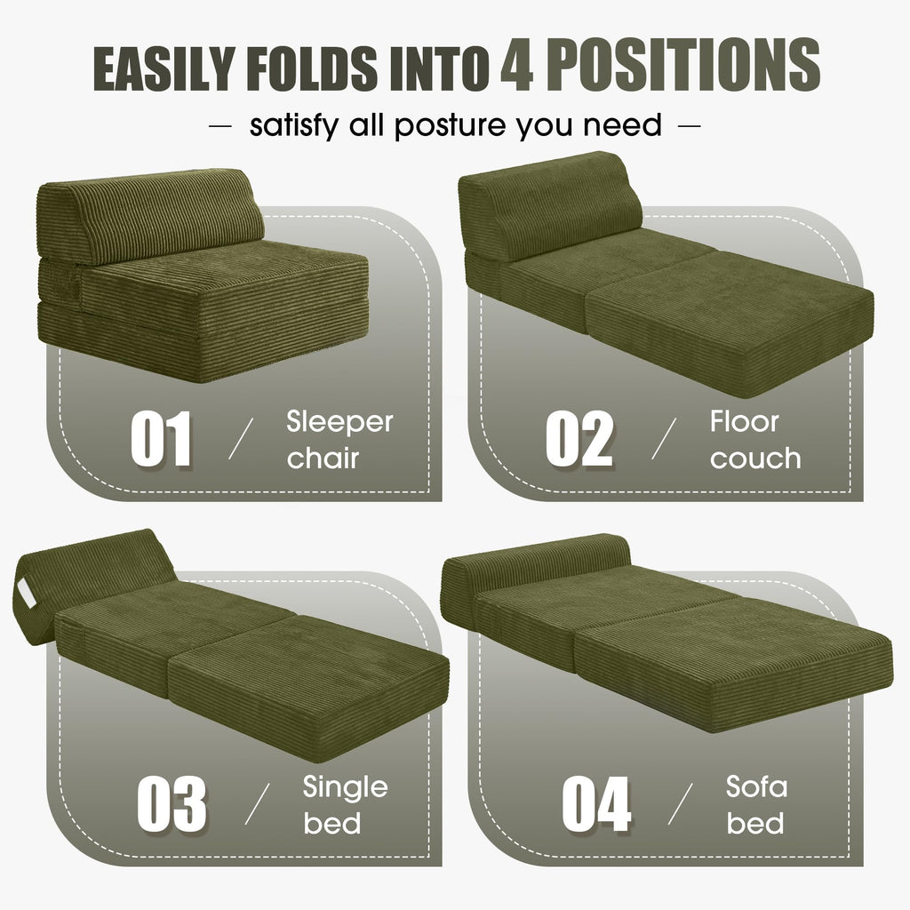 Folding Sofa Bed with Pillow, Memory Foam Sleeper Chair, Green N5792