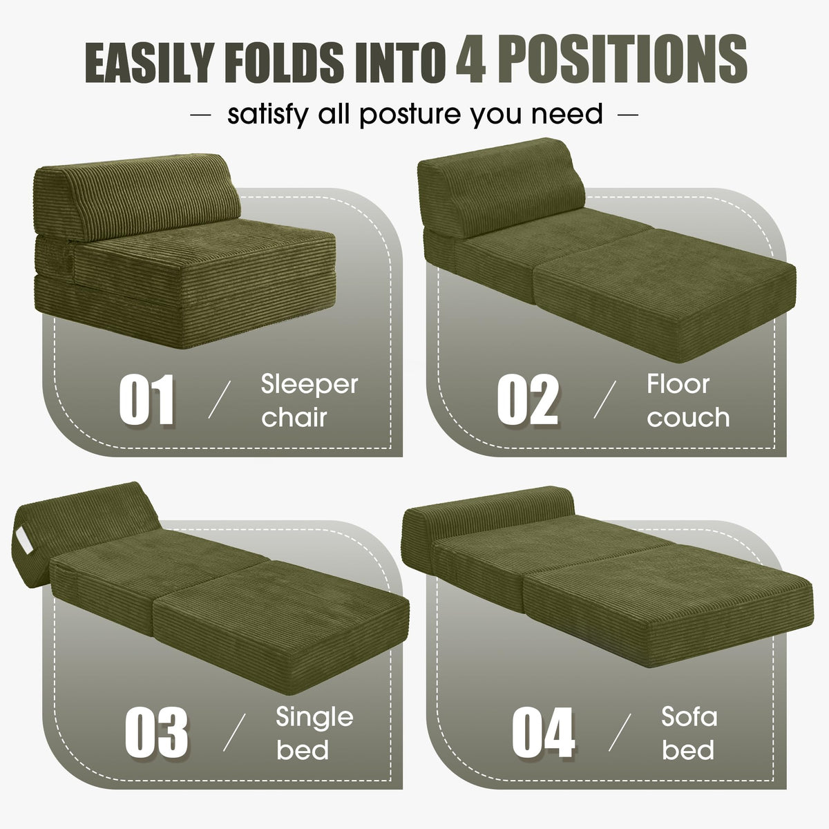 Folding Sofa Bed with Pillow, Memory Foam Sleeper Chair, Green N5792