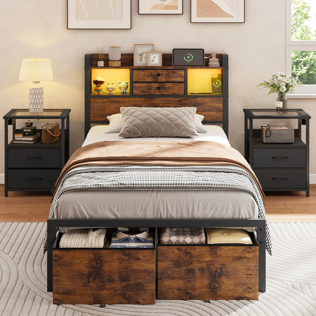 Twin Size Bed Frame with Storage K8905