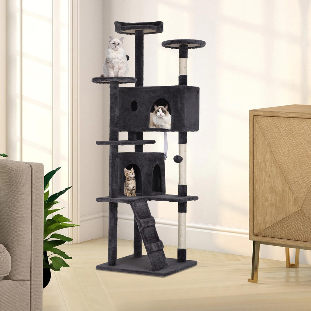 70 Inch Dark Grey Cat Tree Tower with Scratching Post Q8251