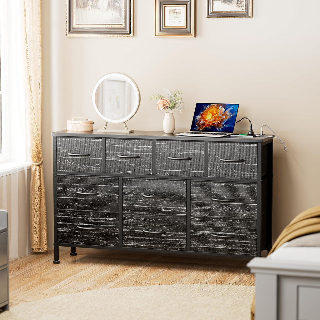 Black 10 Drawer Fabric Dresser C345