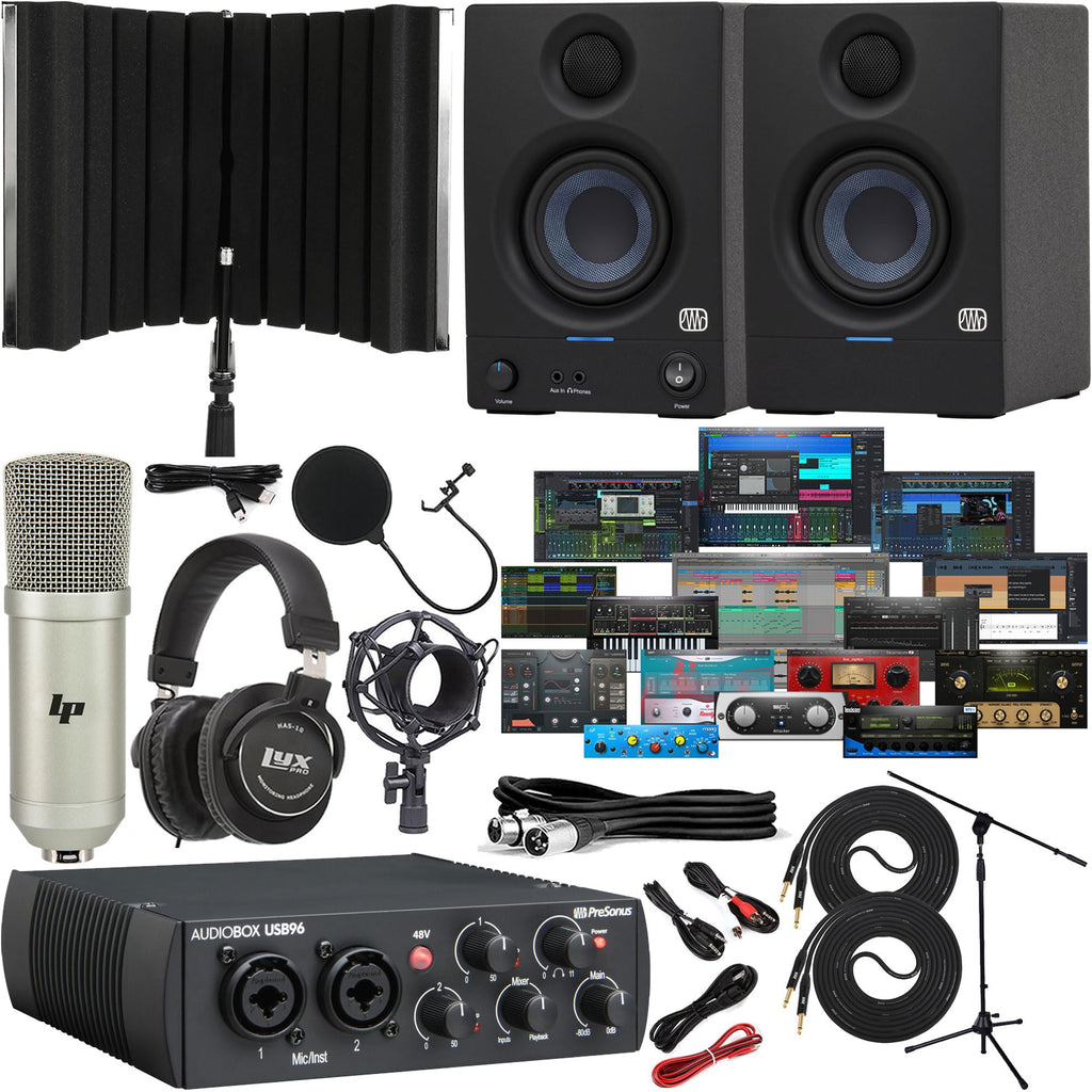 USB Audio Interface Bundle with Studio Monitors, Microphone, Headphones and Stands G328305