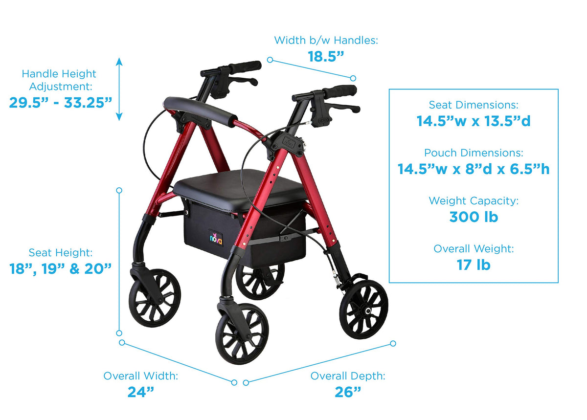 Red 8" Wheel Rollator Walker with Padded Seat W520083
