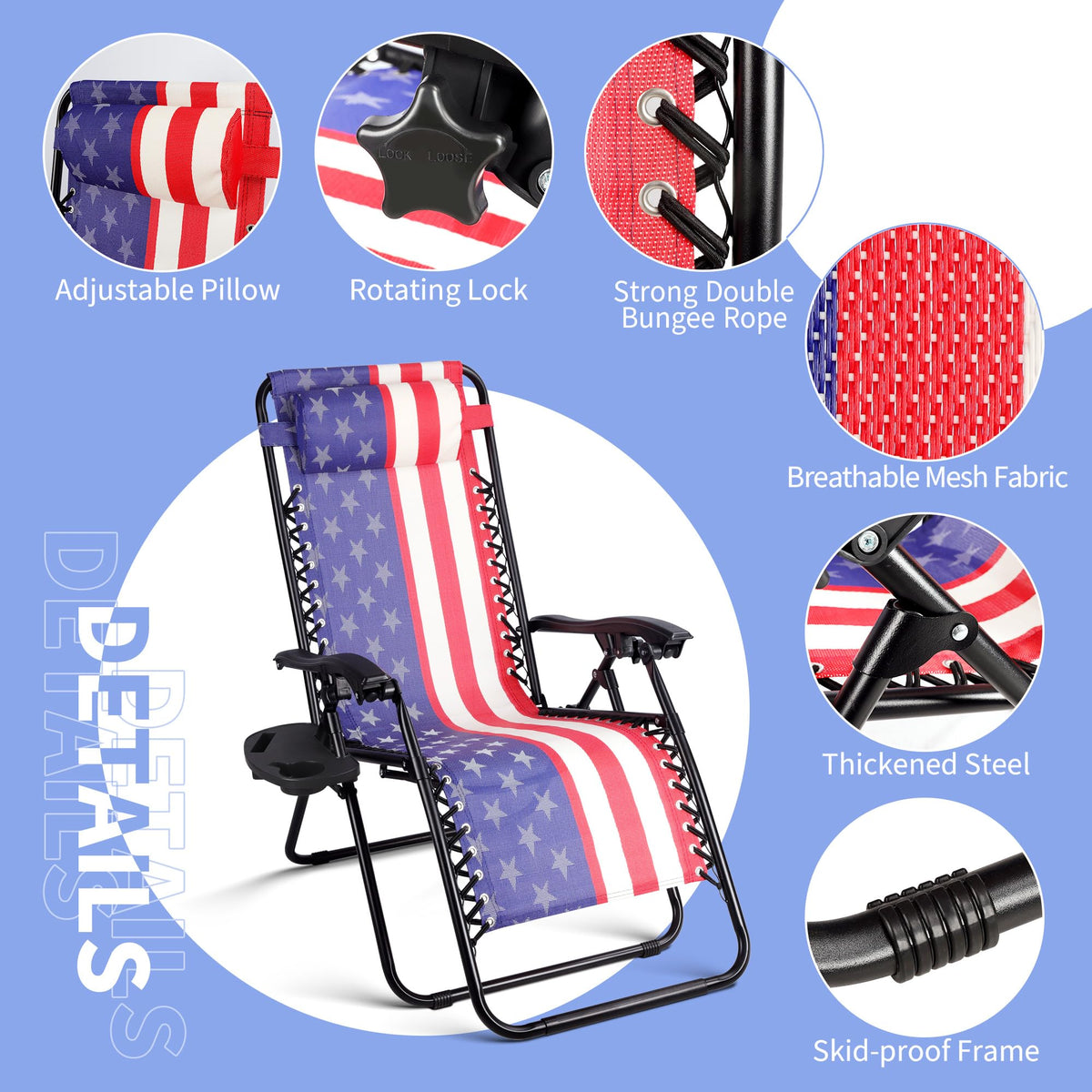 Set of 2 Adjustable Steel Mesh Zero Gravity Lounge Chairs with Pillows & Cup Holder Trays K152