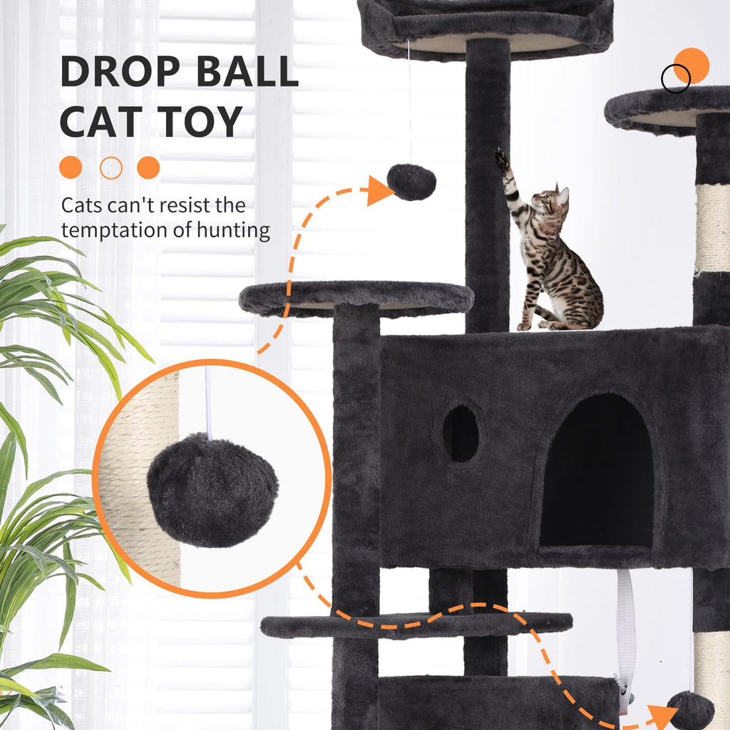 70 Inch Dark Grey Cat Tree Tower with Scratching Post Q8251