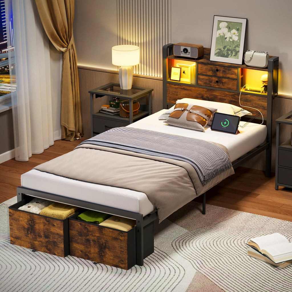 Twin Size Bed Frame with Storage K8905