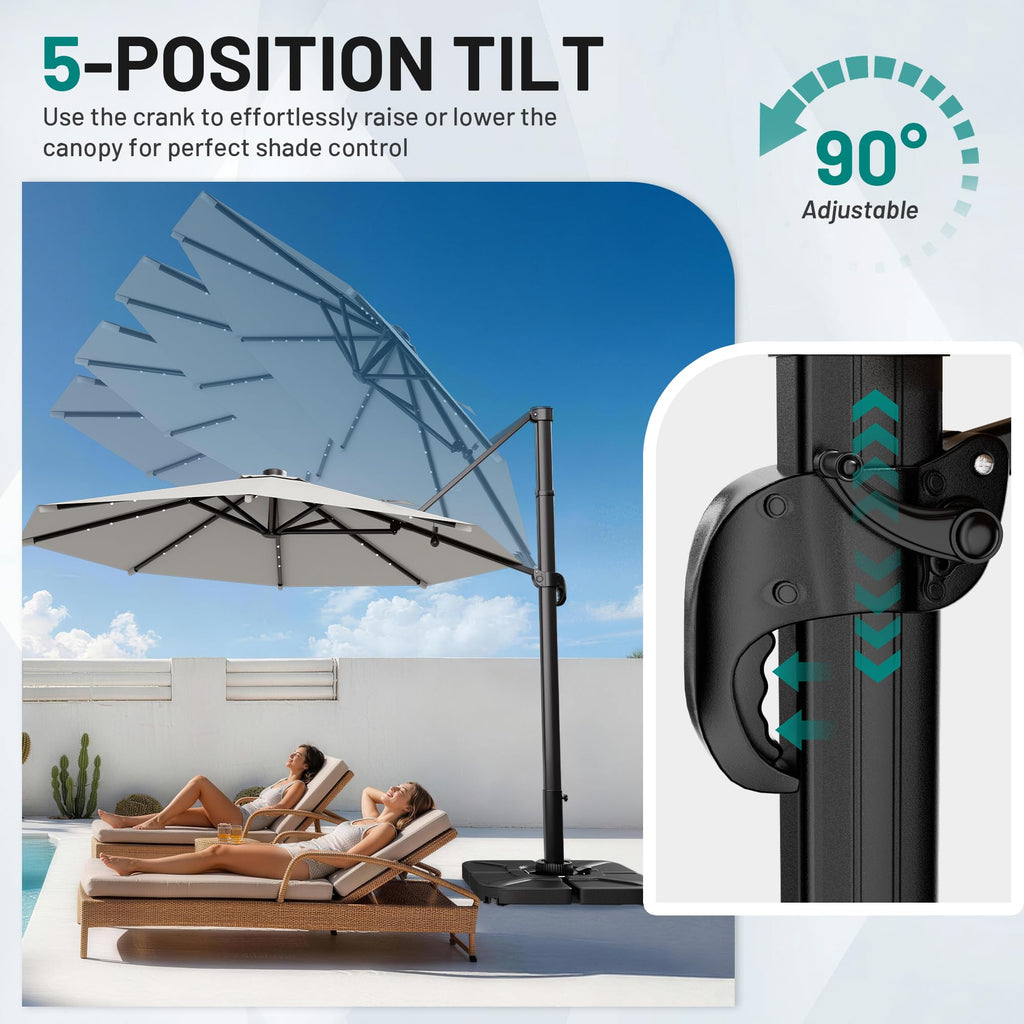 9FT Cantilever Patio Umbrella with Lights L69866