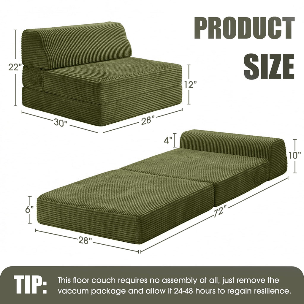 Folding Sofa Bed with Pillow, Memory Foam Sleeper Chair, Green N5792