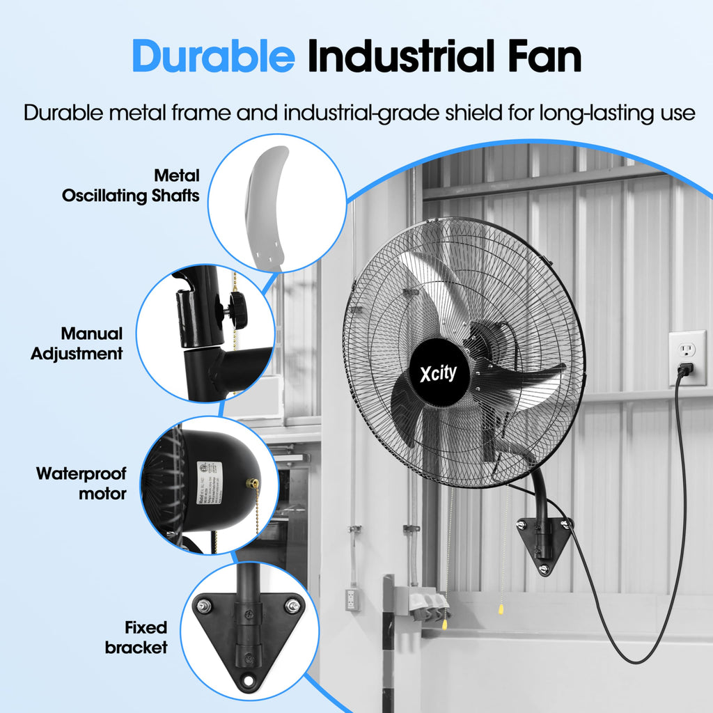 20 inch Industrial Wall Mounted Oscillating Fan, 3-Speed, 5500 CFM, Black R231273