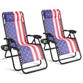 Set of 2 Adjustable Steel Mesh Zero Gravity Lounge Chairs with Pillows & Cup Holder Trays K152