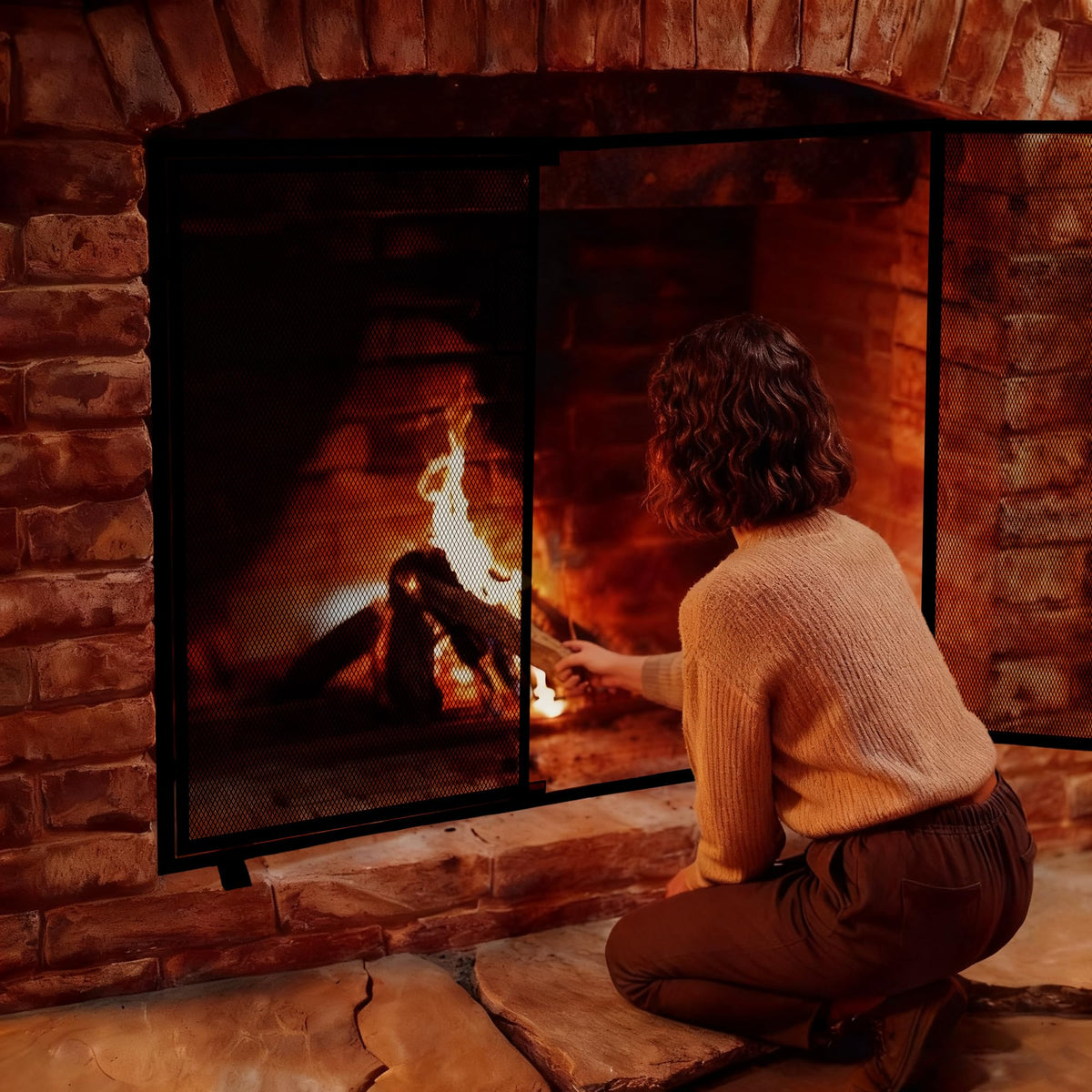 Black 2 Panel Fireplace Screen with Hinged Doors K633381
