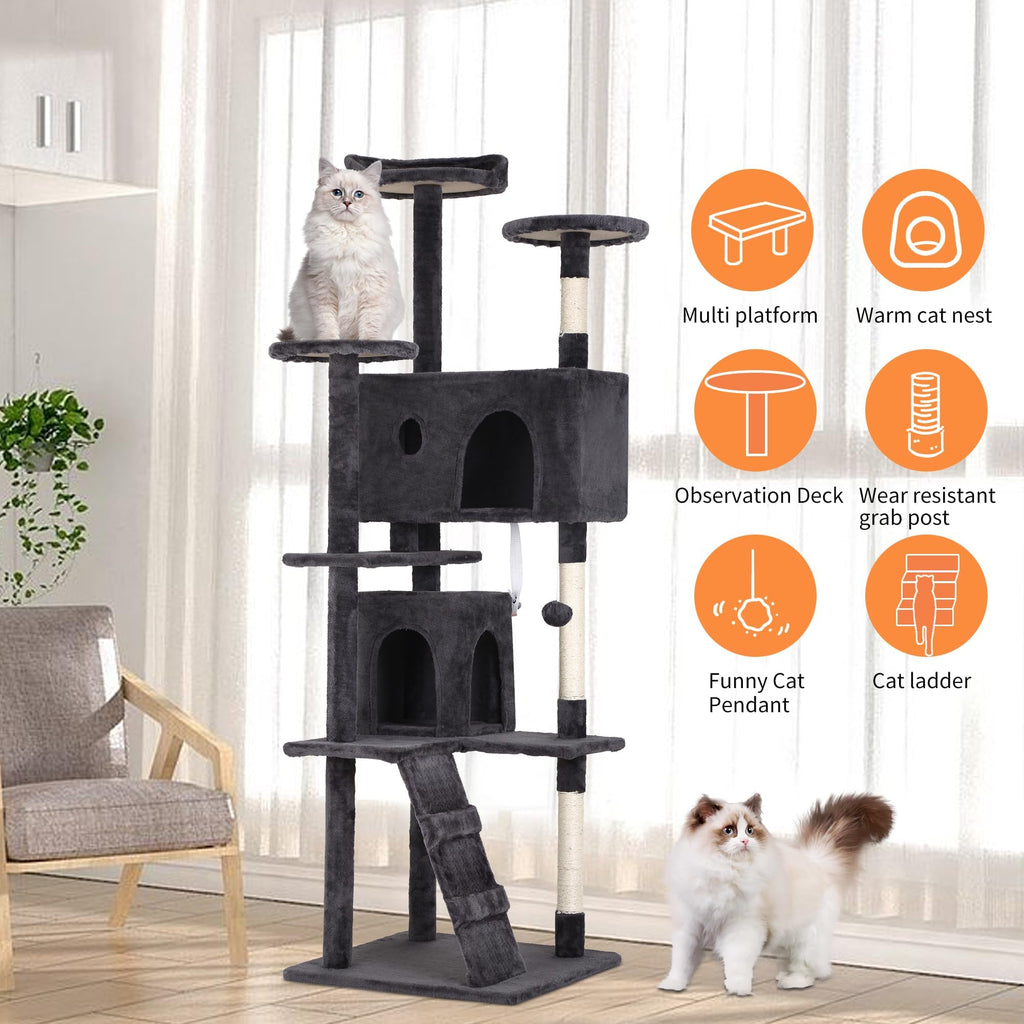70 Inch Dark Grey Cat Tree Tower with Scratching Post Q8251