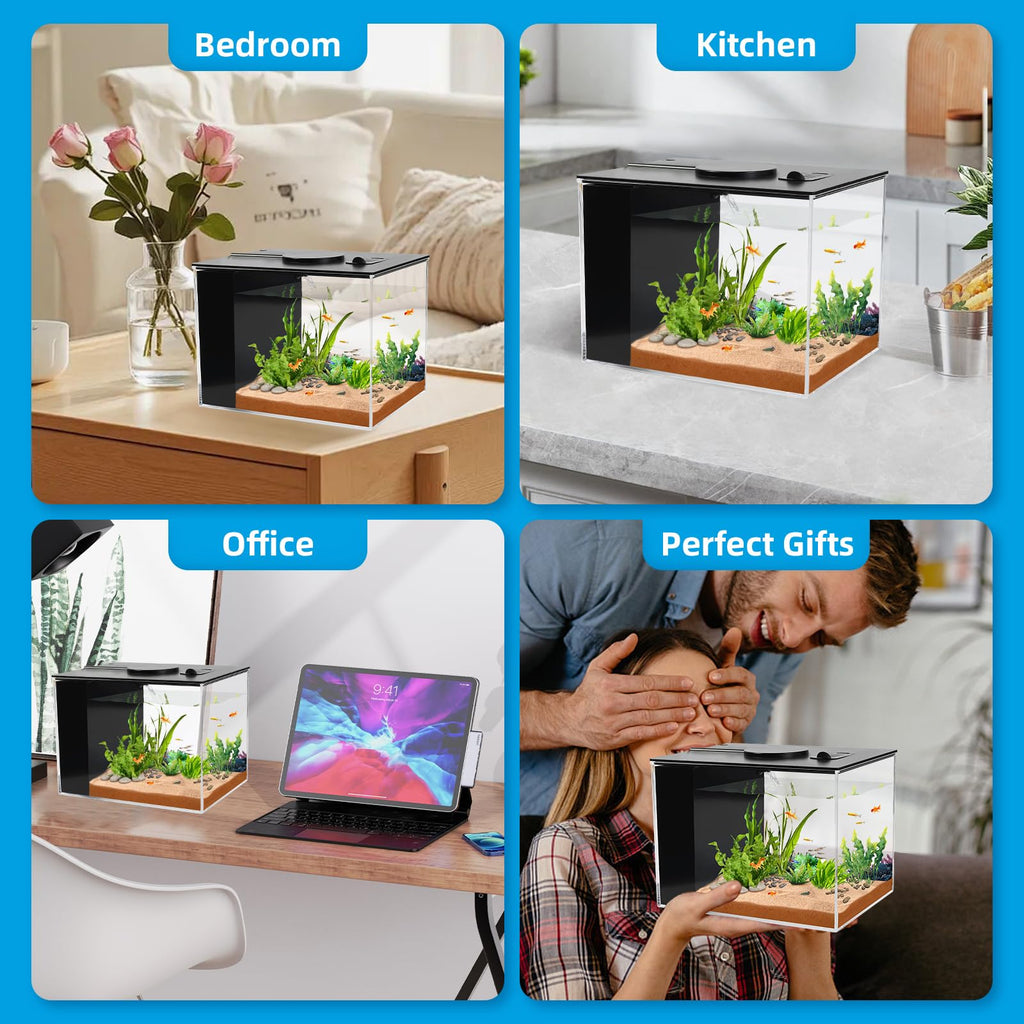1 Gallon Betta Fish Tank with LED Light and Water Filter Pump Y524