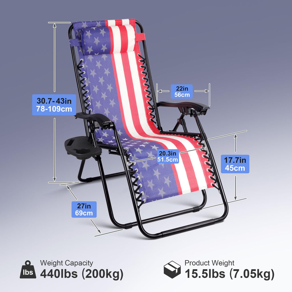 Set of 2 Adjustable Steel Mesh Zero Gravity Lounge Chairs with Pillows & Cup Holder Trays K152
