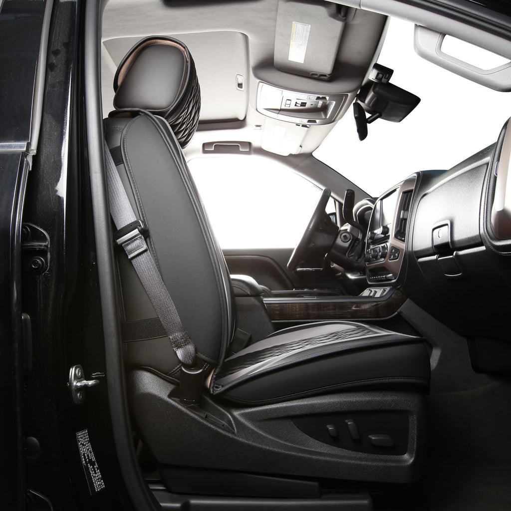Leather Seat Covers for Chevy Silverado GMC Sierra, Custom Fit, Front Pair, Black Grey H353